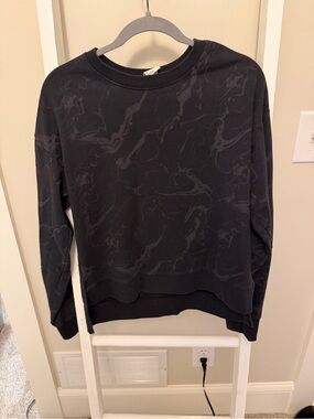all in motion Black Marble-Print Crewneck Sweatshirt